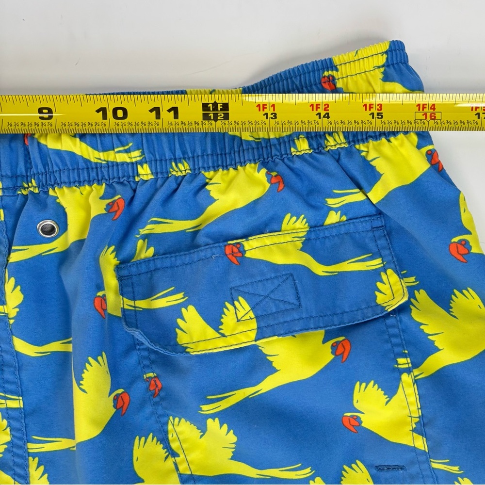 TOM & TEDDY Parrot Swim Trunks Board Shorts 7” Blue Yellow Size Large EUC - Picture 9 of 14